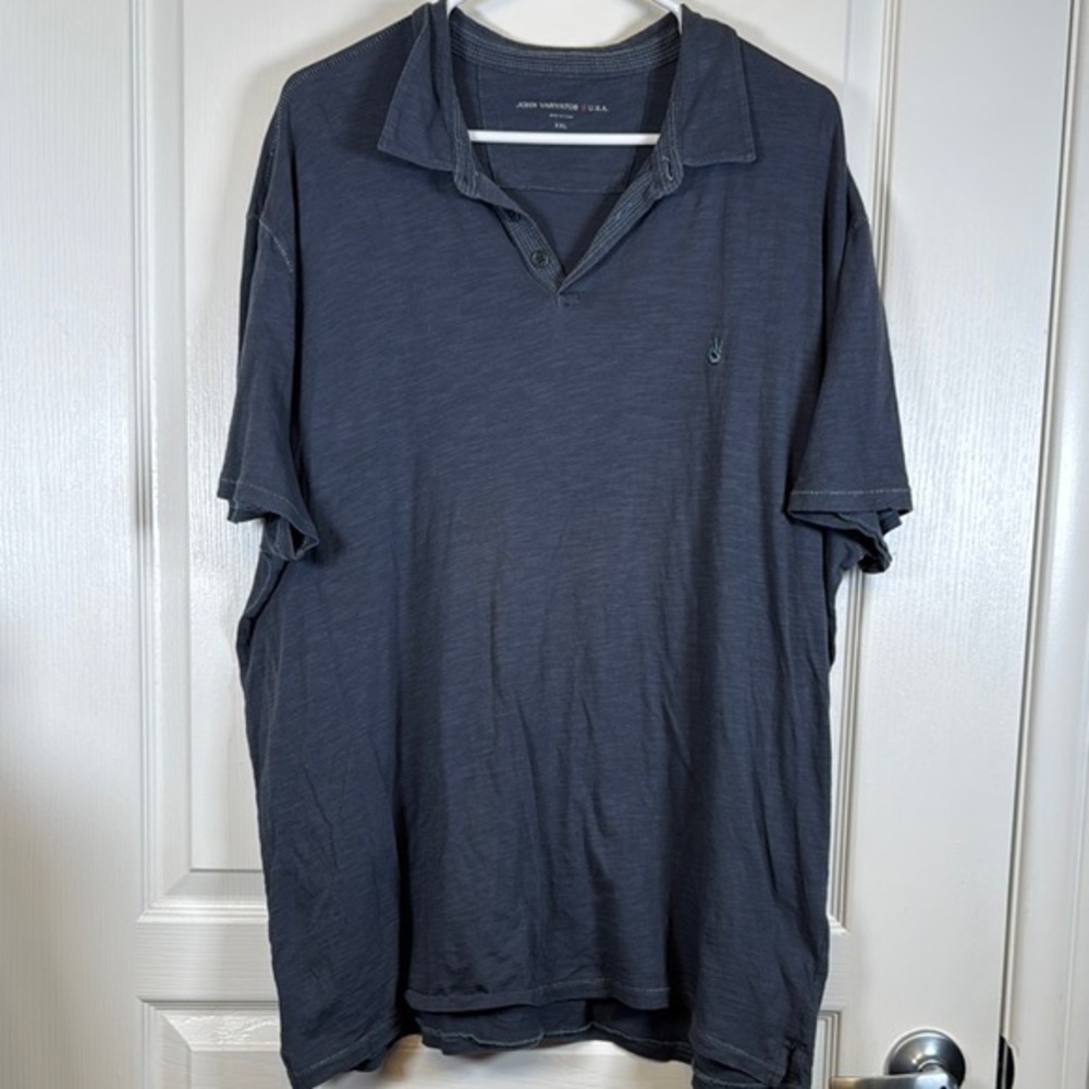 John Varvatos Light Blue Wash Peace Sign Polo Shirt Size XXL EUC #5649